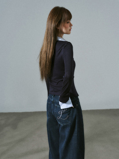 Layered Lyocell Wool Stripe Office Commuter Kinit Cardigan NA8807