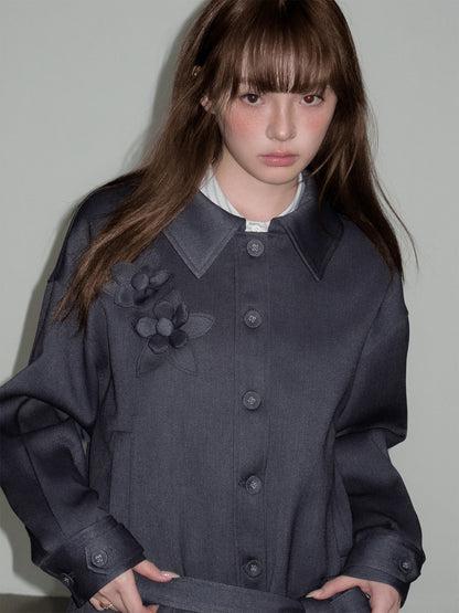 Flower Pleats Tencel Wool Trench Coat NA8817