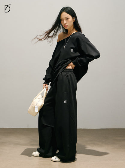 Off-Shoulder Oversize Sweatshirt & Adjustable Hem Sweatpants Setup NA8933