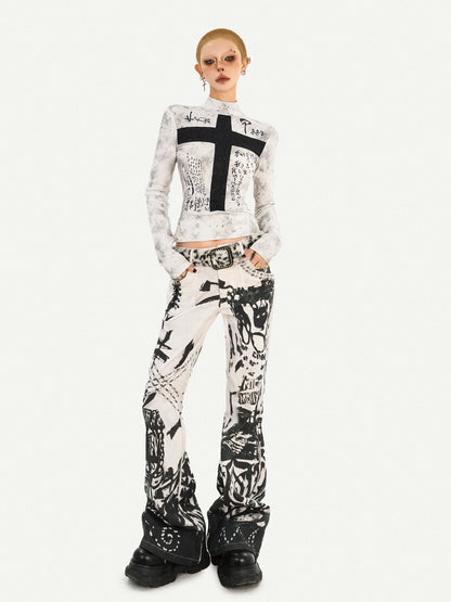 Ink Print Design Denim Jeans NA8583