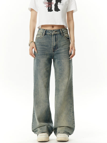 Washed Wide-Leg Straight Denim Jeans NA2993