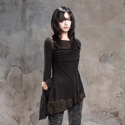 Original Vintage Dark Punk Color Block Fake Two-Piece Blouse NA8351