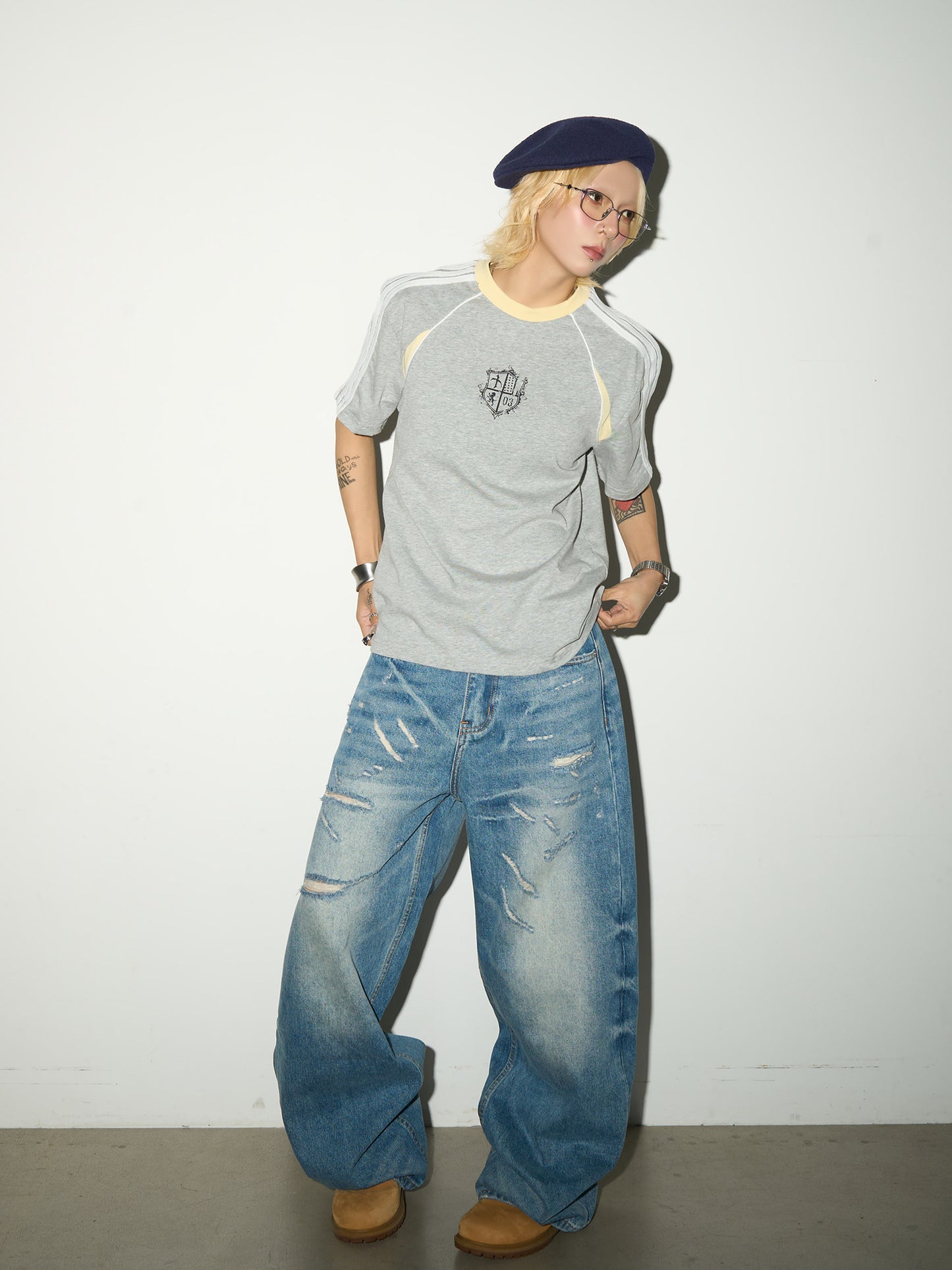 Washed Damage Fade Straight Denim Jeans NA9209