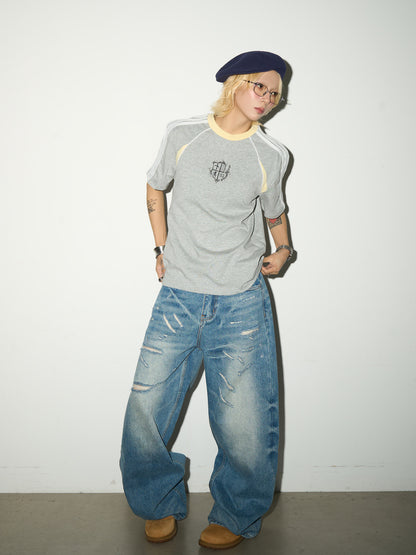 Washed Damage Fade Straight Denim Jeans NA9209