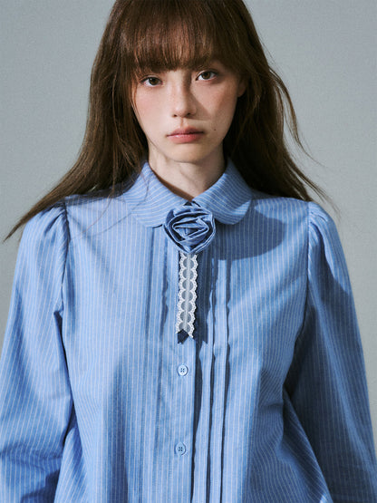 Lace & Flower Detail Stripe Long Sleeve Shirt NA8843