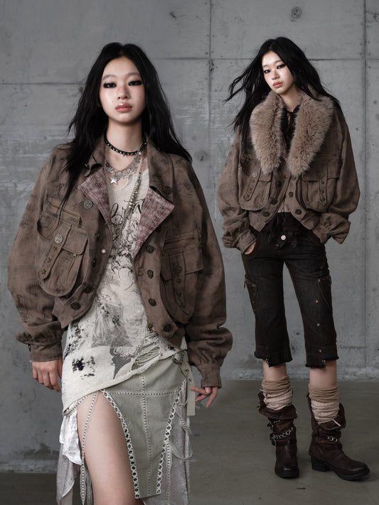 Patchwork Plaid Punk Work Jacket NA8964