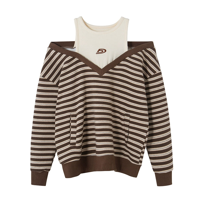 Fake Layered Contrasting Stripe Long Sleeve Sweatshirt NA5302