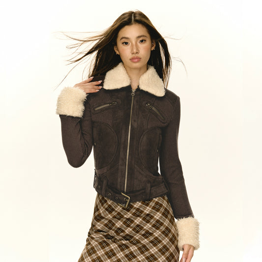 Fur Collar Suede Short Jacket NA5270