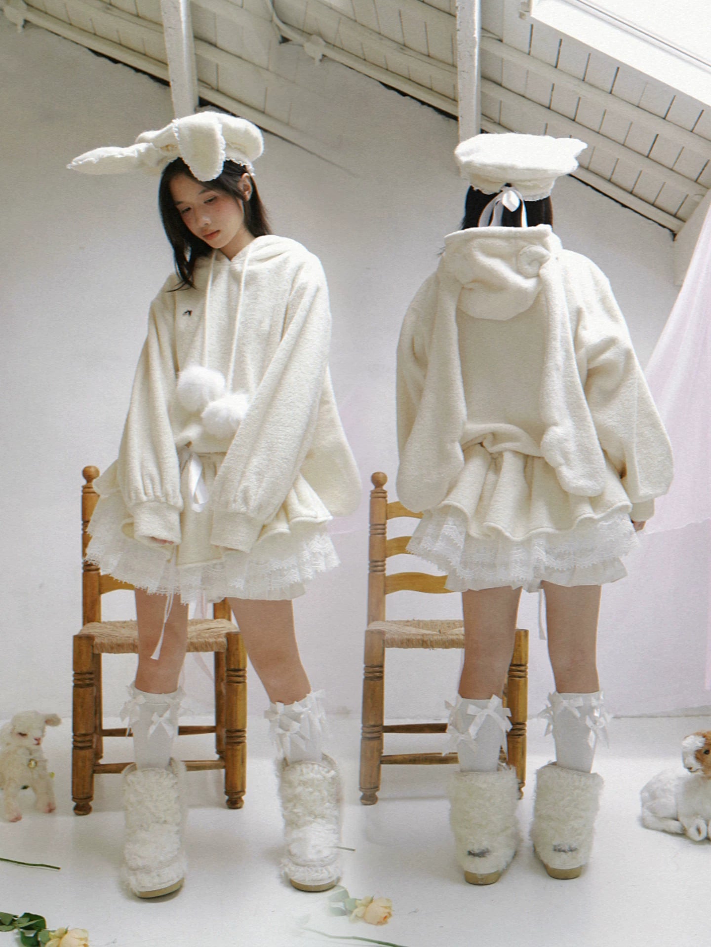 Plush Angel Ear Lace Pullover Hoodie NA8327