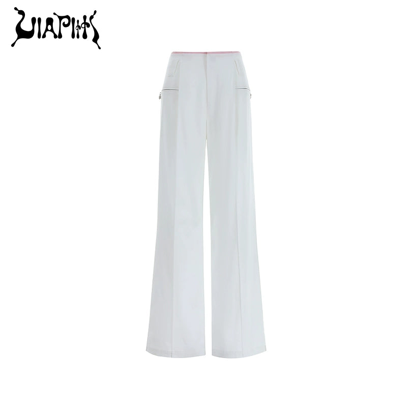 Fashionable Waist Panel Pocket Wide Leg Straight Pants NA5031