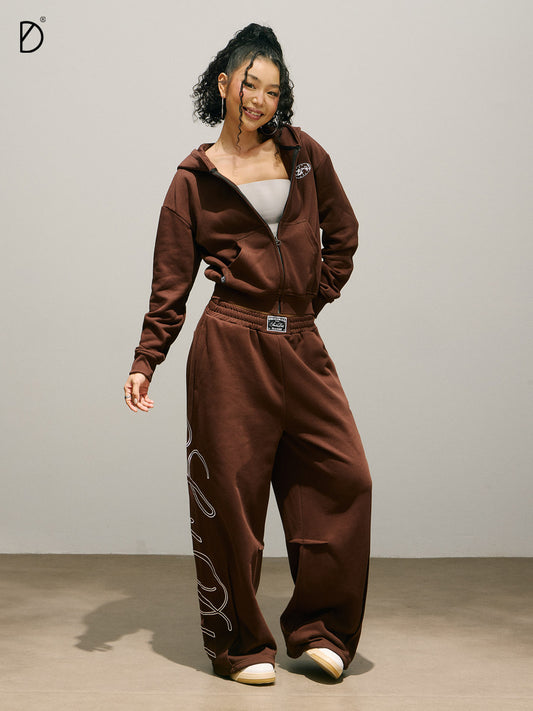Logo Print Zip Hoodie & Logo Print Wide Leg Sweatpants Setup NA8951