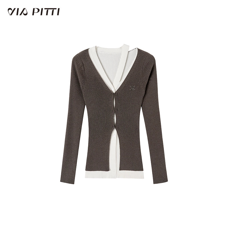 Fake Layered Long Sleeve Knit Cardigan NA5120