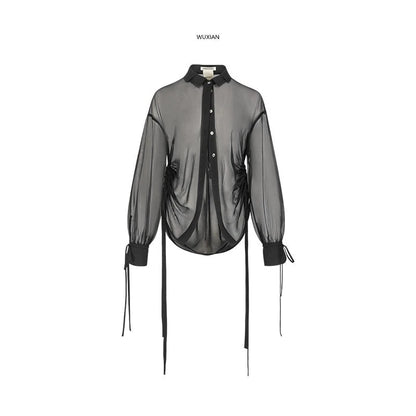 Drawstring Sheer Long Sleeve Shirt NA4207