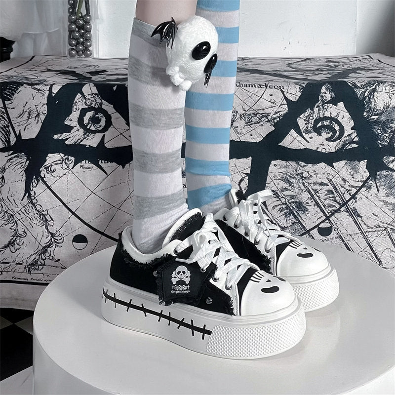 Ghost Monster Flag Canvas Platform Shoes NA8515