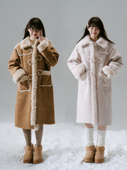 Cream Oak College Vintage Fur Horn Button Coat NA8810
