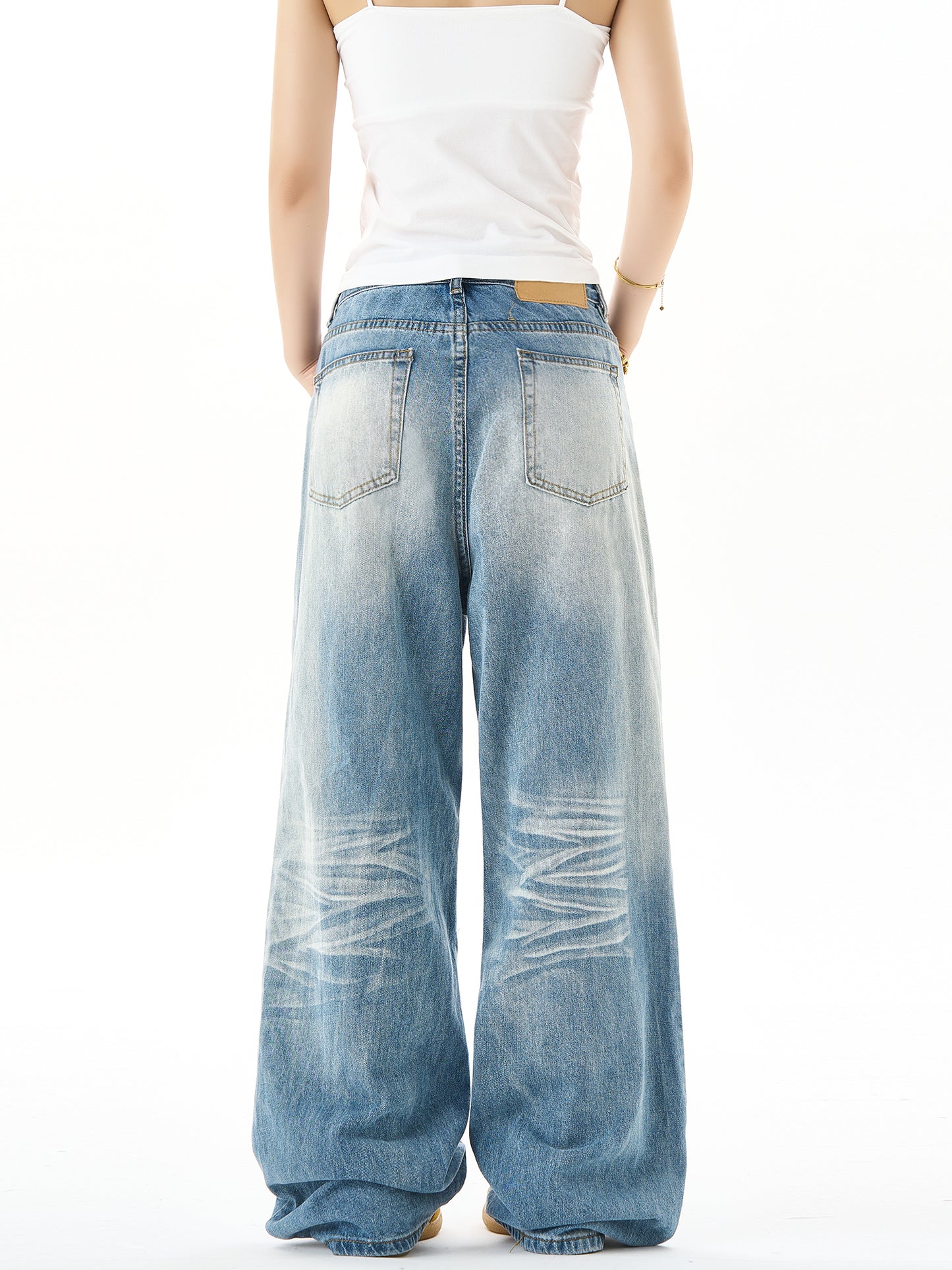 Washed Wide-Leg Straight Denim Jeans NA3054