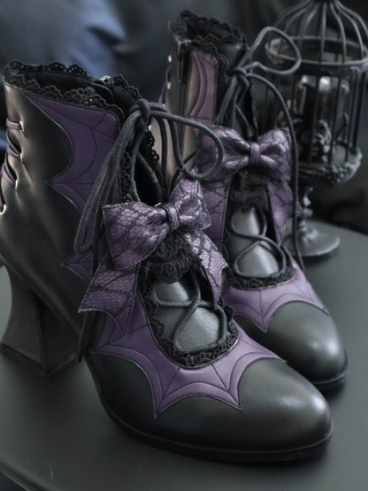 Lace Bow Purple Spider Web Ankle Boots NA8528