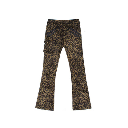 Leopard Print Low-Waist Patchwork Micro Flare Pants NA6184