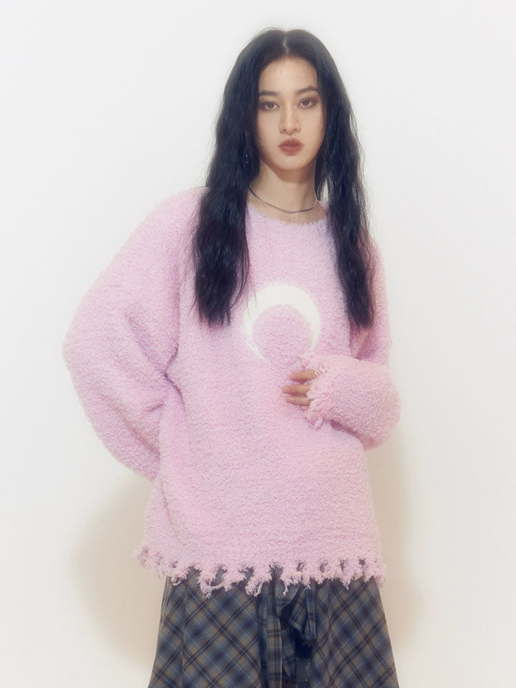 Graffiti Design Hairy Lazy Style Knit Sweater NA5660