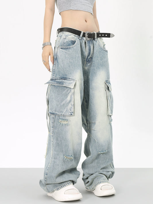 Washed Large Pocket Denim Pants NA2902