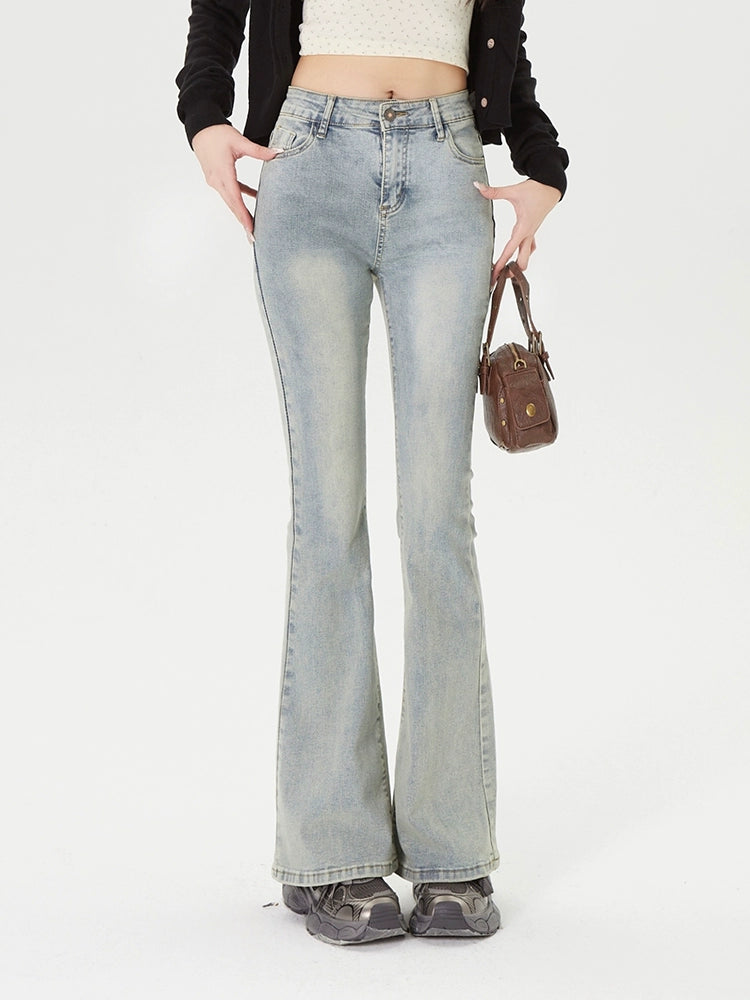 Washed Micro Flare Denim Jeans NA3367