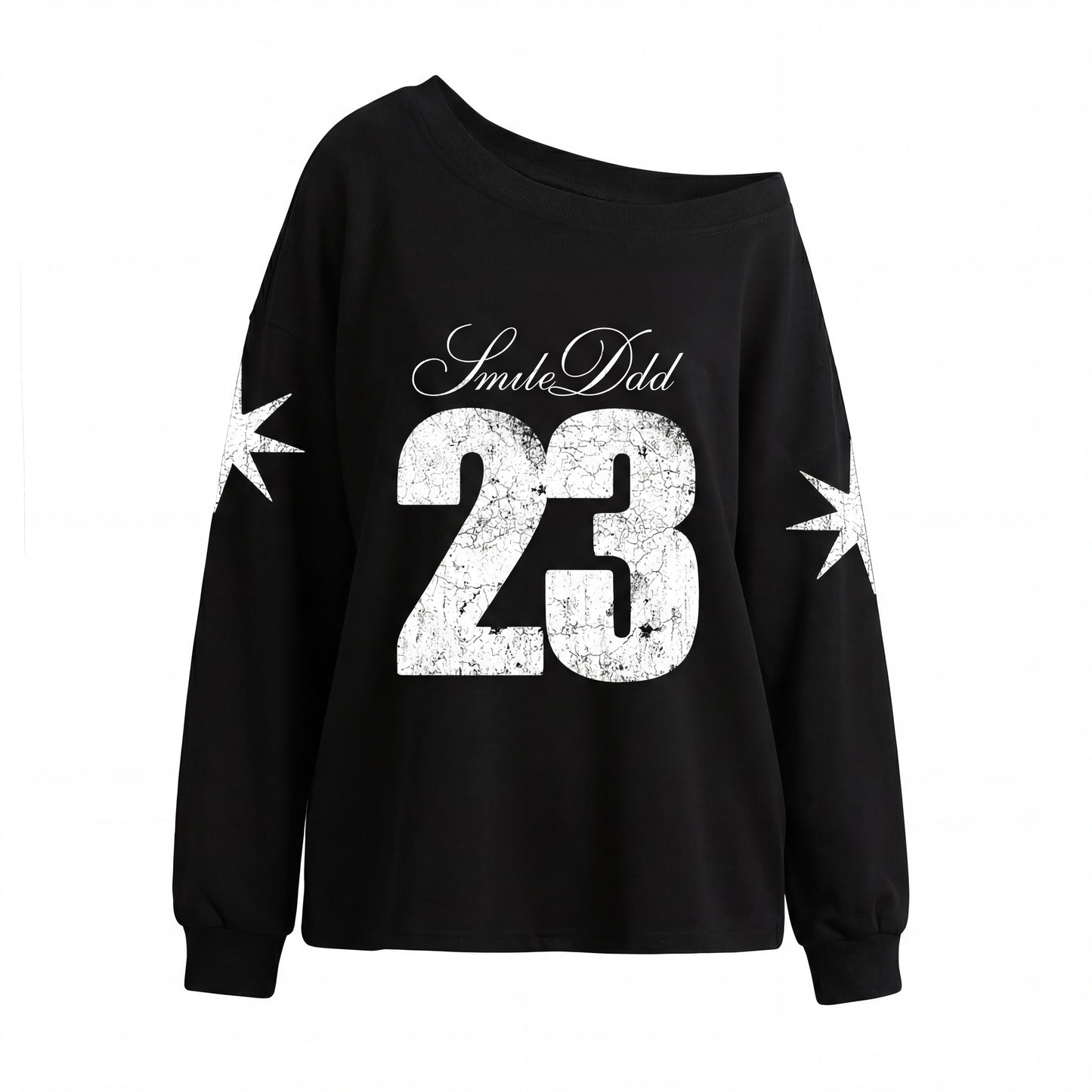 Number Print Off-Shoulder Long Sleeve T-Shirt NA8931