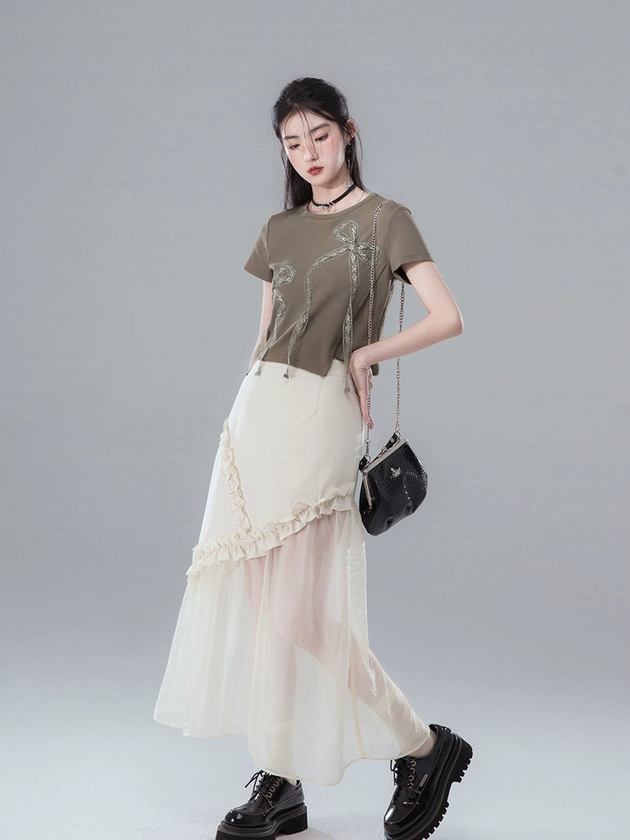 Chiffon Short Sleeve Shirt & Ruffle Skirt Setup NA5546