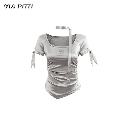 Satin Square Neck Short Sleeve T-shirt NA5124