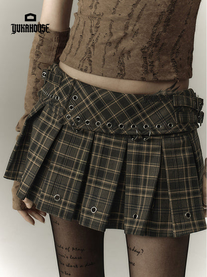 Plaid Pleats High-Waist Short Skirt NA8914