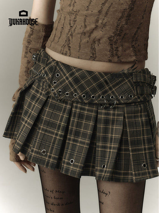 Plaid Pleats High-Waist Short Skirt NA8914
