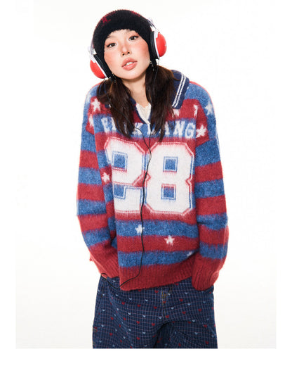 Star Pattern Number Knit Sweater NA9348