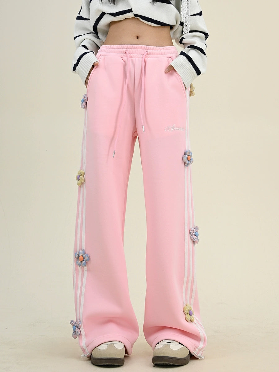 3D Flower Fleece Wide-Leg Sweatpants NA6299