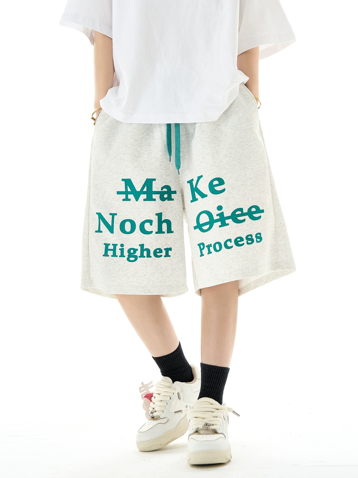 Letter Print Wide Leg Short Sweatpants NA3112