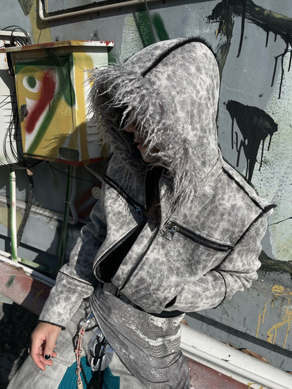 Fur Collar Fitted Hooded Short Puffer Jacket NA8365