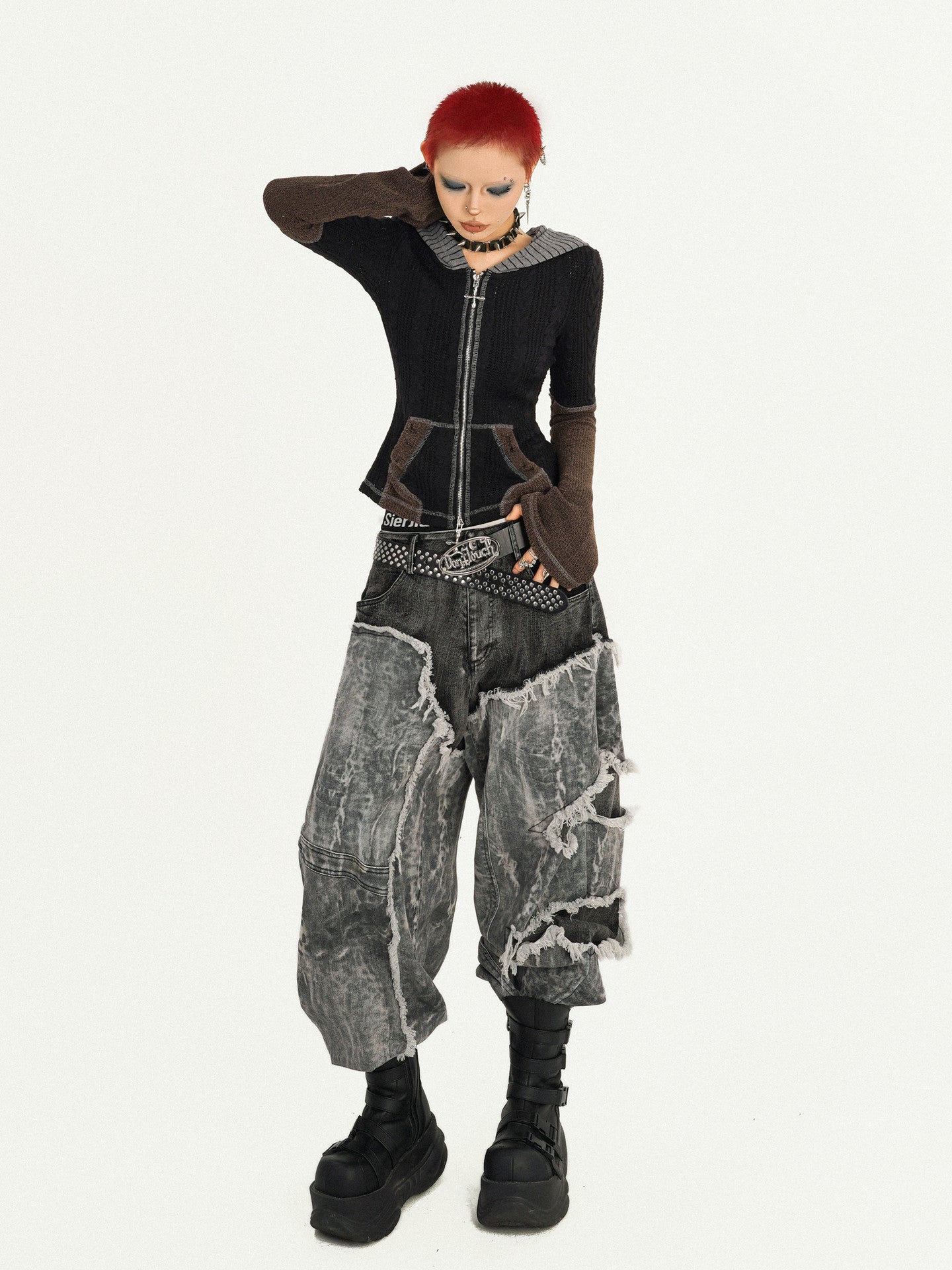 Hooded Zipper Fitted Knit Cardigan NA8572