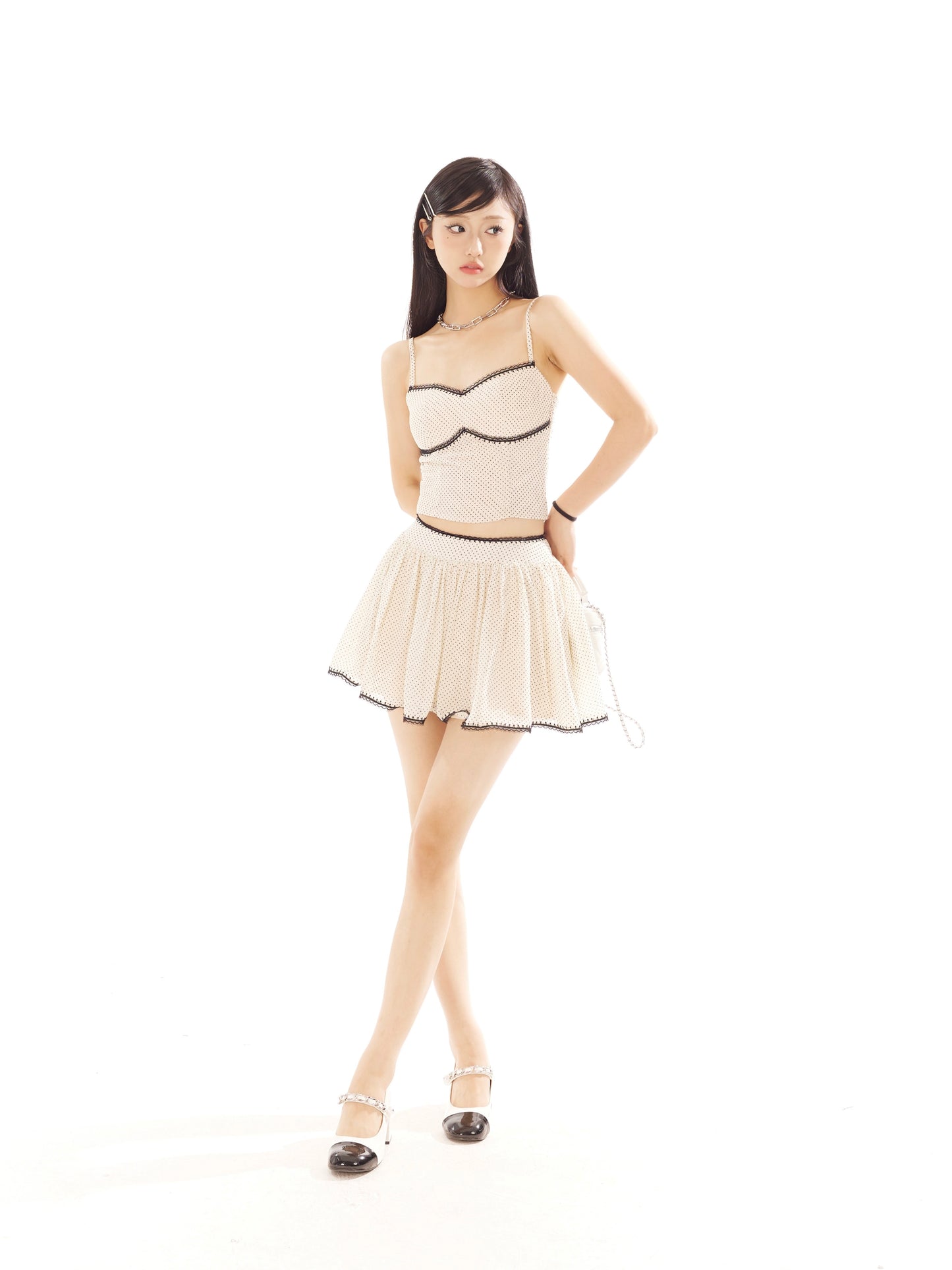 Polka Dot High Waist A-line Skirt & Camisole Setup NA3901