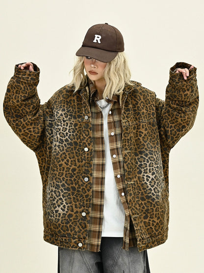 Leopard Print Fleece-Line Denim Jacket NA6215