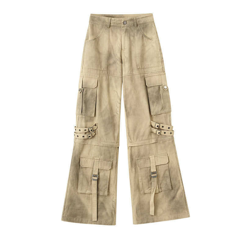 Washed Damage Workwear Wide Leg Pants NA8882
