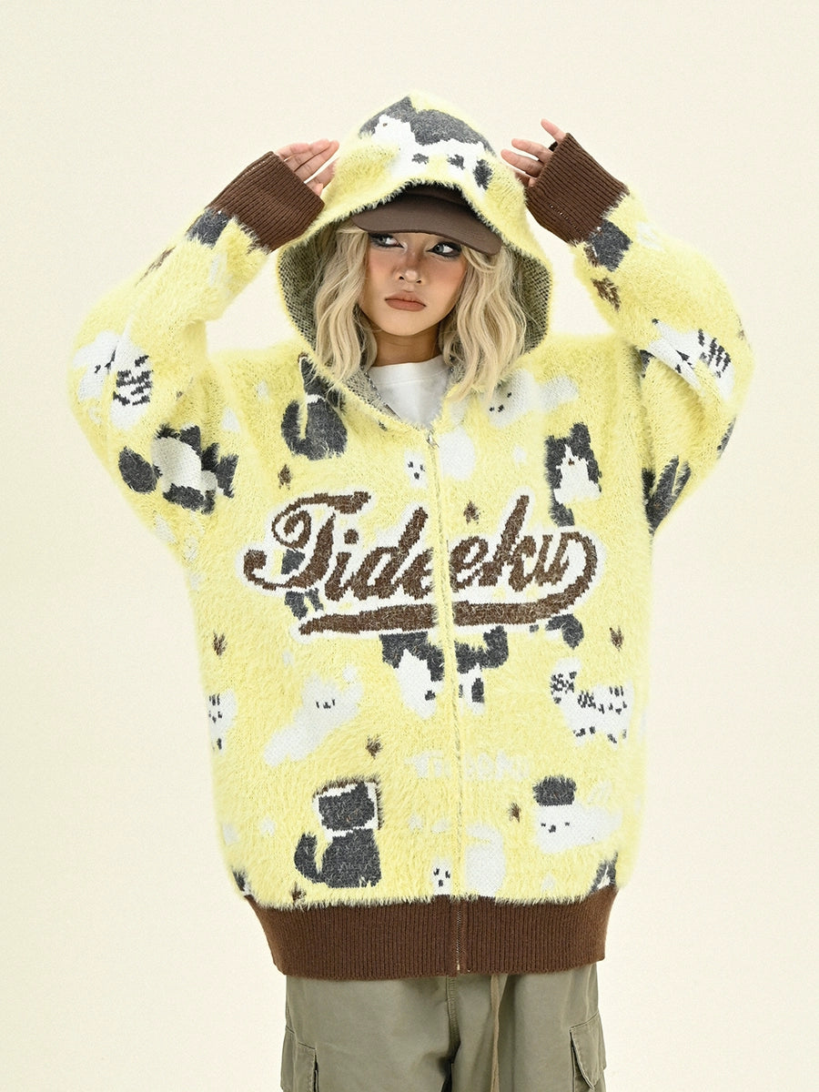 Cat Design Hooded Knit Cardigan NA6471