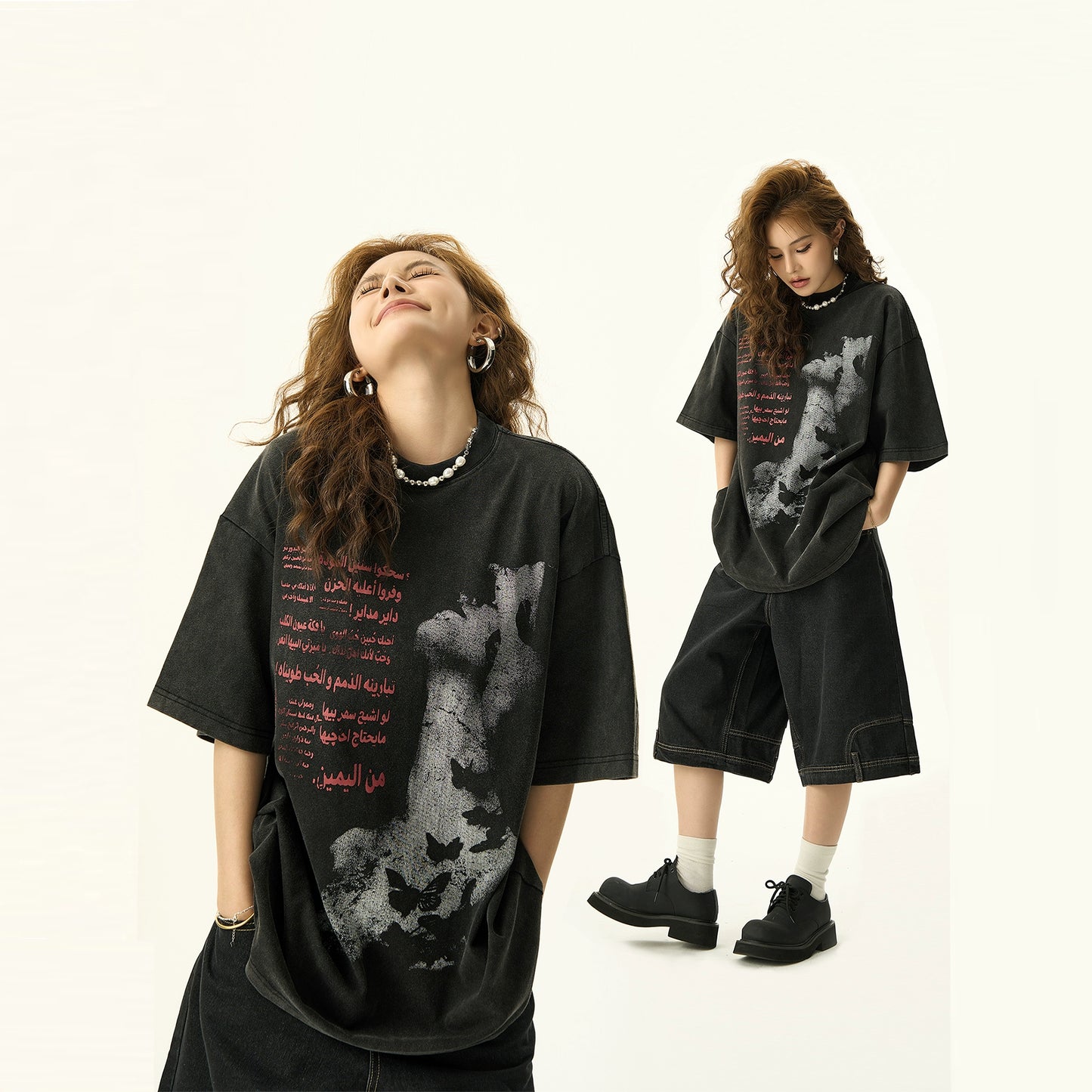 Graffiti Print Oversize Short Sleeve T-shirt NA3106