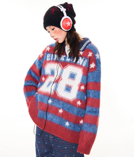 Star Pattern Number Knit Sweater NA9348