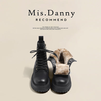 Fake Fur Lined Lace-Up Combat Boots NA8645