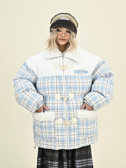 Plaid Patchwork Puffer Jacket NA6383