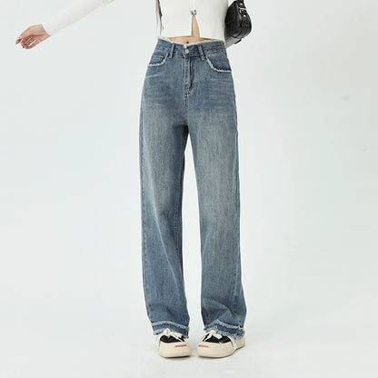 Washed Fringe Wide-Leg Straight Jeans NA3251