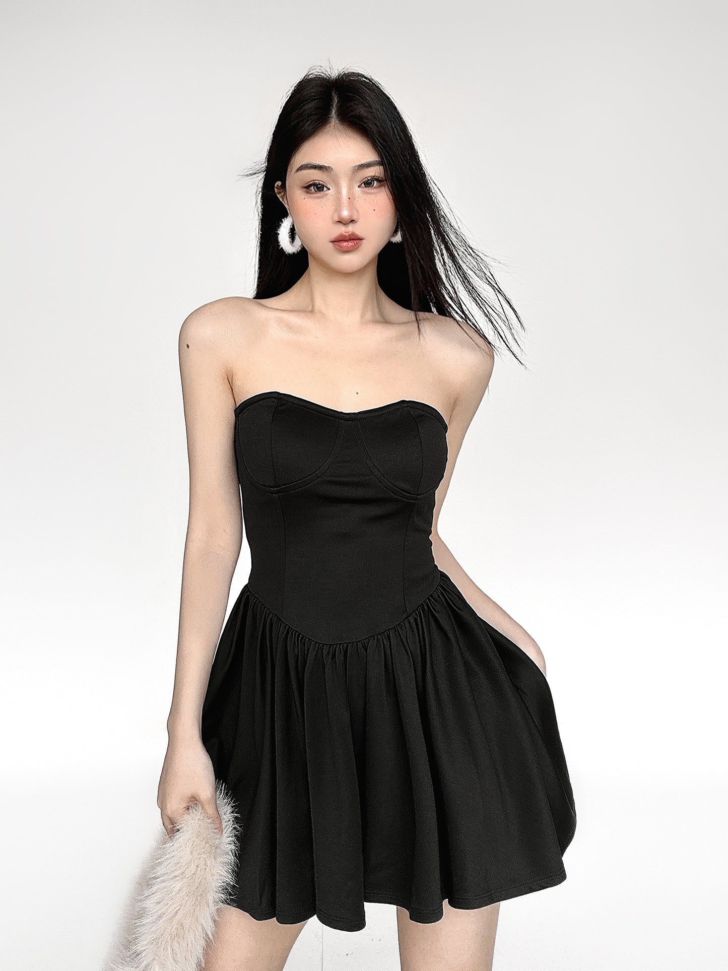 Pleats Short Strapless Dress NA4550