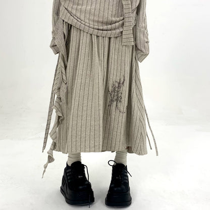 Graphic Print Lace-Up Pleated A-Line Midi Skirt NA9274