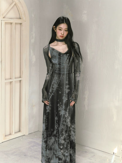 Tie-dye Camisole Long Dress & Long Sleeve Cardigan Setup NA5630