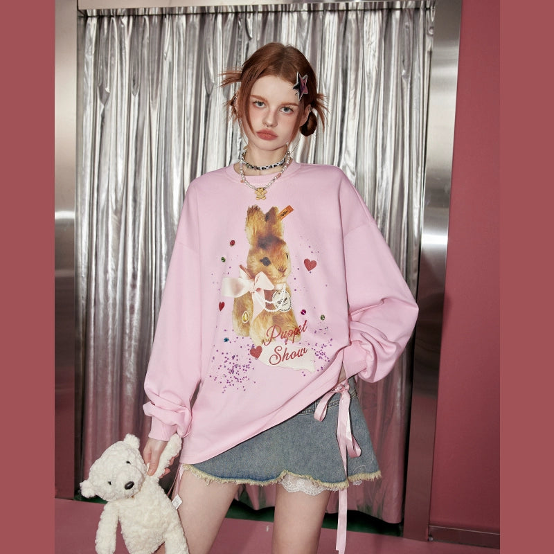 Oversize Rabbit Print Sweatshirt NA3194