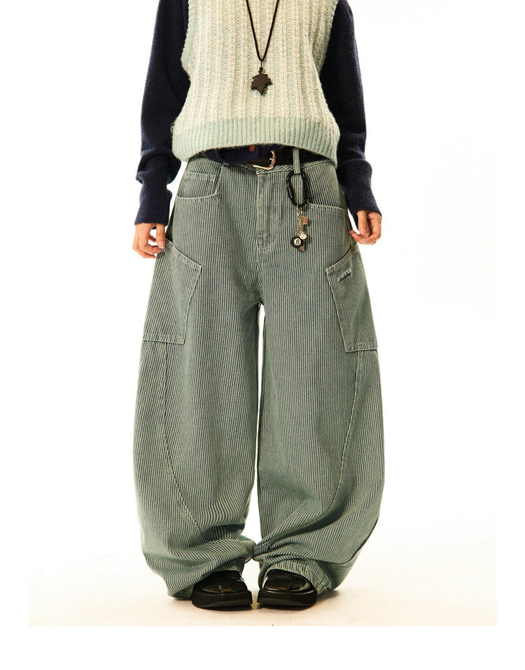 Stripe Pattern Wide Leg Denim Jeans NA9353