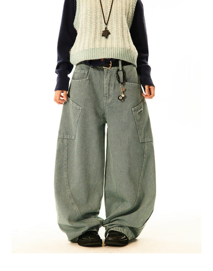 Stripe Pattern Wide Leg Denim Jeans NA9353